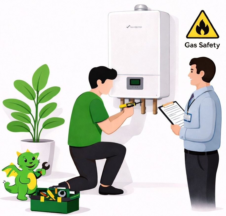 Green Dragon Heating engineer carrying out a landlord gas safety inspection