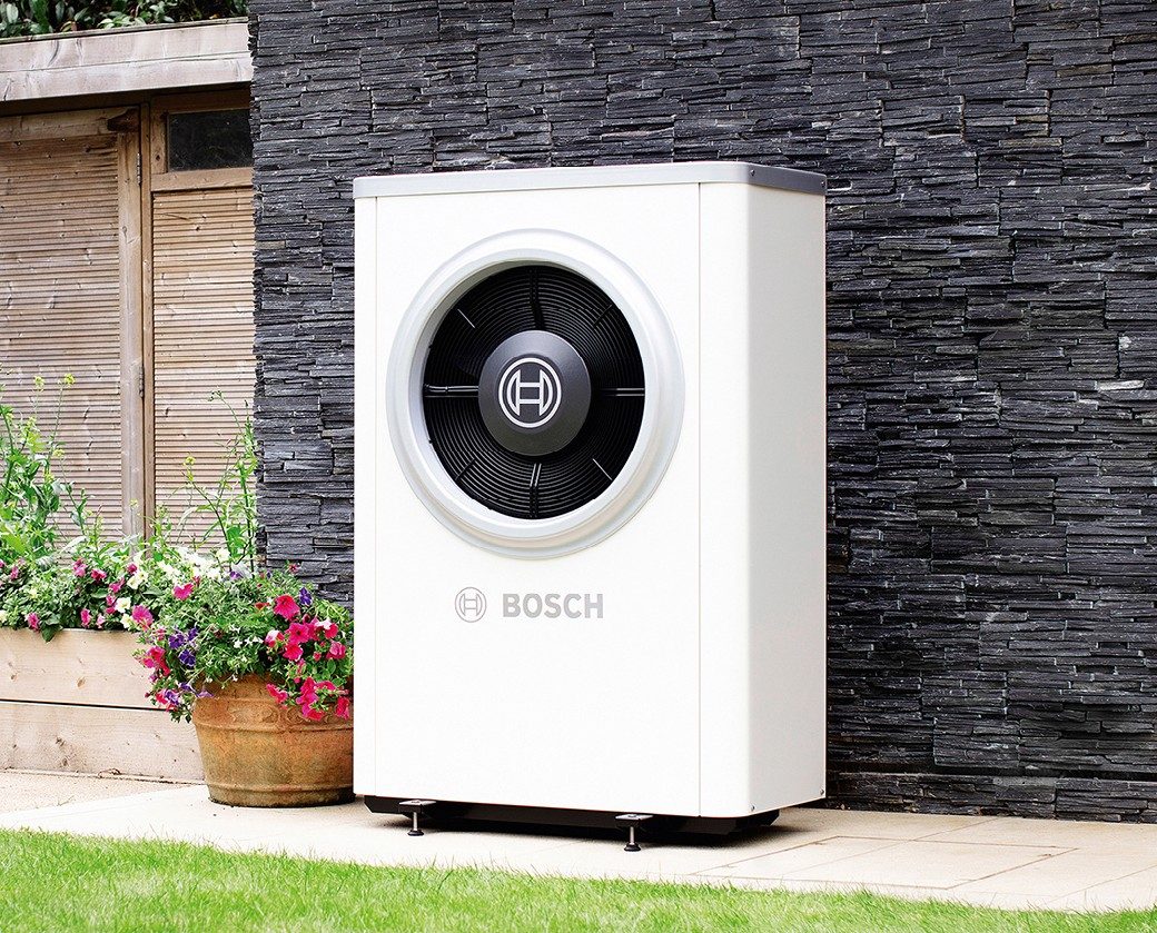 Bosch air source heat pump installed outside a home